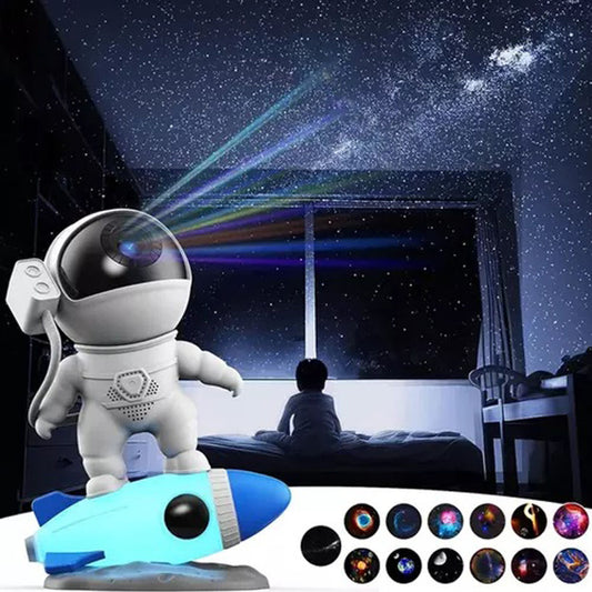 Proyector Astronauta LED Discos Intercambiables Galaxias Planeta