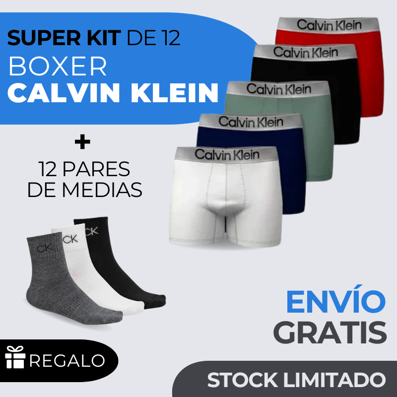 SUPER KIT 12 CALZONCILLOS BOXER CK + 12 PARES DE MEDIA (REGALO) y ENVIO GRATIS - Ofertas de Navidad 2024 🎄🎅🎁