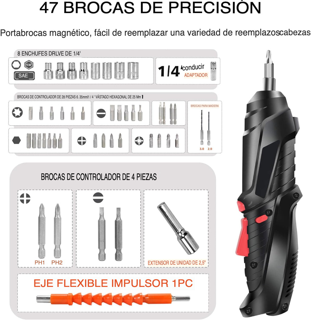 Kit Destornillador Eléctrico con 47 Piezas 🛠️🔋